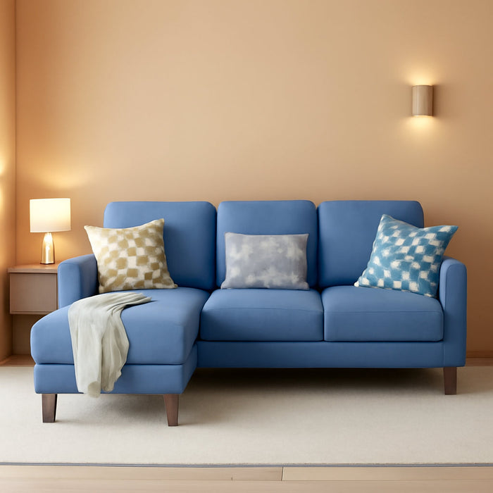 Blue Upholstered LShaped Movable Sectional Couch Ottoman
