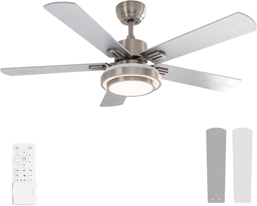 Ceiling Fan with Lights Remote Control, 52 Inch, Brushed Nickel (5-Blades)