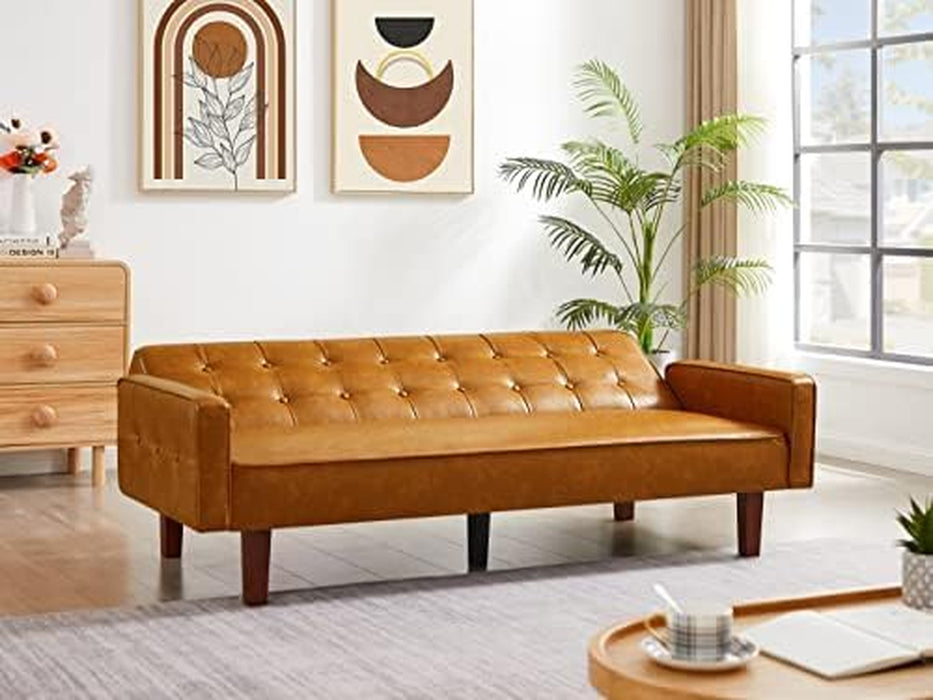 Brown PU FullGrain Leather SpaceSaving ThreeSeater Sofa