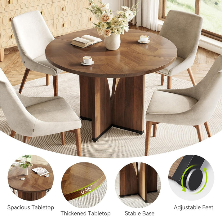 39-Inch round Dining Table for 4, Rustic Kitchen Table with X-Shaped Stable Pedestal, Farmhouse Dinner Table for Dining Room, Living Room, Dark Brown