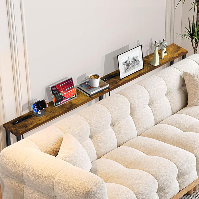 90" Sofa Table with Built-In Power Strip (4 AC Outlets & 4 USB Ports) – 4.9Ft Power Cord, Metal Frame, Easy Assembly, Long Couch Table behind Sofa, Living Room and Home Office | Rustic Brown