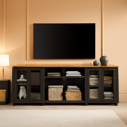 2 in 1 TV Stand Set for 100 Inch TV, Farmhouse Entertainment Center with 4 Mesh Door and Open Storage Shelves, Wood Media TV Console Table for Dining and Bedroom，Dark Walnut and Black