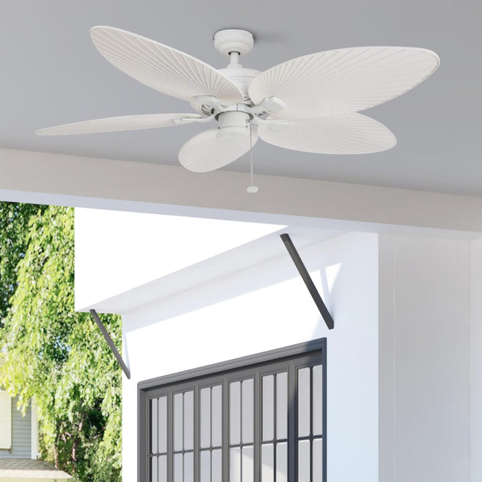 Ceiling Fans Palm Island Tropical 52 Inch Ceiling Fan, Outdoor Ceiling Fan with Pull Chain, Dual Mount 5 Palm Leaf Blade Design, ETL Wet Rated, White (50200-01)