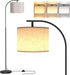 Floor Lamp with Linen Shade, Arc Dimmable Tall Standing Lamp with Remote Control, Modern Floor Reading Light for Living Room Bedroom Office Corner, 9W LED Bulb Included