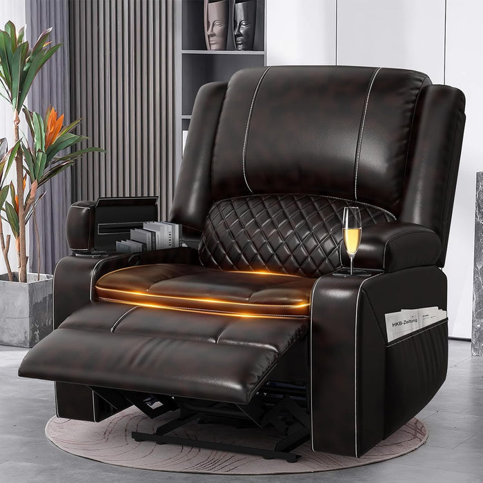 Brown Faux Leather Recliner with Storage