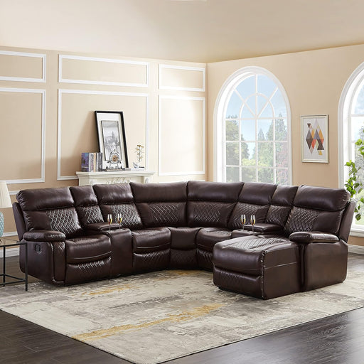 Leather Reclining Sectional Sofa with Chaise