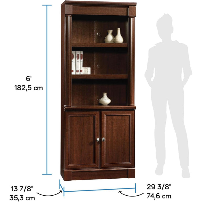 Palladia Book Shelf, Bookshelf with Storage, Library Bookcase with Doors and Adjustable Shelves, L: 29.37" X W: 13.90" X H: 71.85", Select Cherry