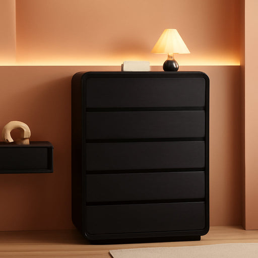 Black Hardwood Dresser With Curved Front StoragePanel