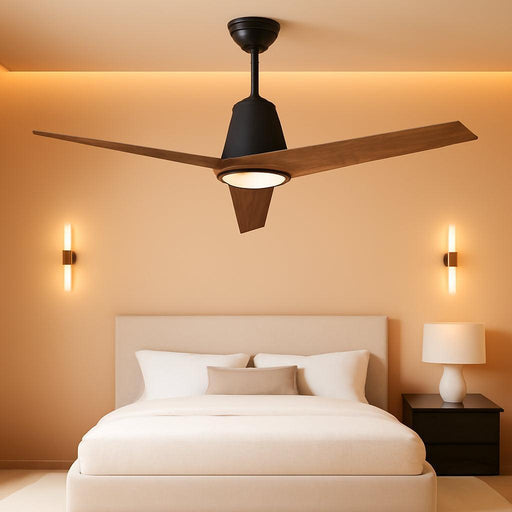 52" Ceiling Fans with Light, Solid Wood Ceiling Fan with Remote Control and DC Motor, with RGB Function, with 3 Fan Blades, Indoor-Outdoor Ceiling Fan for Living Room, Bedroom - Black + Walnut Color
