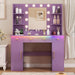 Vanity Desk with Mirror and Lights, Makeup Vanity with Mirror and LED Lights & Power Outlet, 3 Drawers and Cabinets, 3 Lighting Modes Dressing Table Set for Girls Women Bedroom,Purple