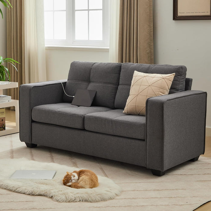65Inch MidCentury Tufted Upholstered Couch USB Ports