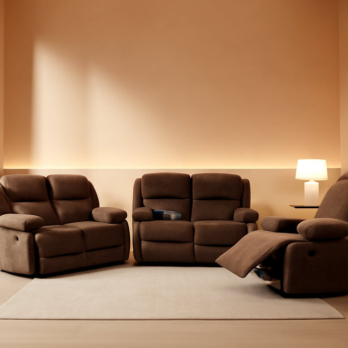 Manual Recliner Sofa Set,Microfiber Reclining Couch Set,Modern Living Room Furniture Set,Reclining Sofa Couch Chair for Living Room Home Office(Brown,3 Pieces Set)
