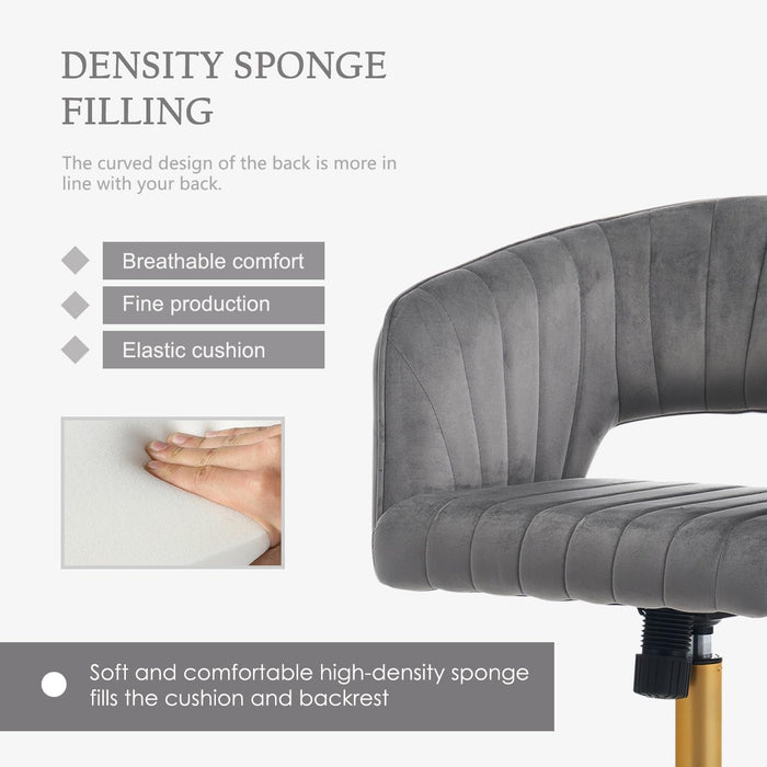 Home Office Chair Swivel Velvet Desk Chair, Vanity Chair with 360 Swivel Armchair and Gold Base,For Living Room, Bedroom, Vanity, Study (Grey)