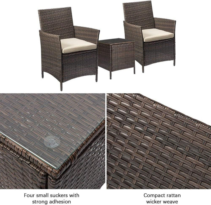 Patio Porch Furniture Sets 3 Pieces PE Rattan Wicker Chairs with Table Outdoor Garden Furniture Sets (Brown/Beige)