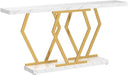 70.9 Inch Extra Long Sofa Table， White and Gold Console Table with Faux Marble Tabletop, Modern Long Entryway Table with Gold Frame