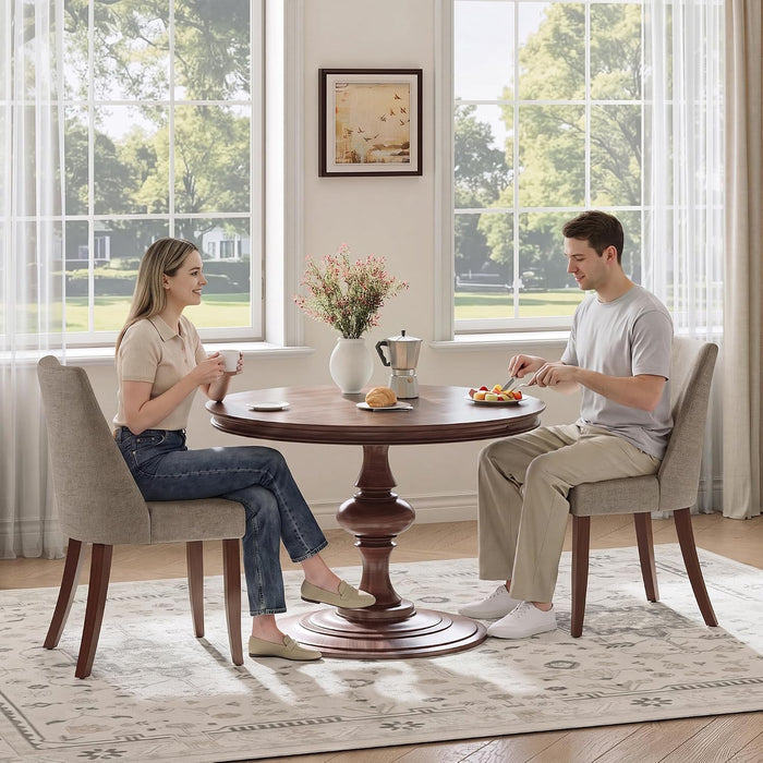 Upholstered Dining Chairs Set of 4, Mid Century Modern Kitchen Chairs with Back, Farmhouse Fabric Side Dining Room Chairs with Wood Legs for Dining Room Restaurant, Brown