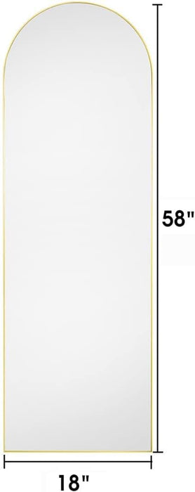 Arched Mirror - Full Length, Standing or Wall Mounted, 58"18", Aluminum Frame - Gold
