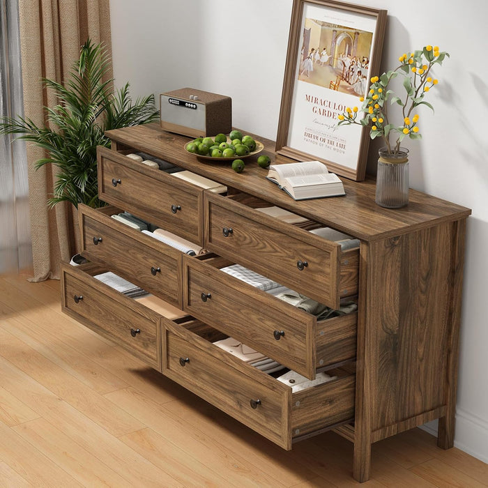 55Inch Walnut BedroomSuite Dresser Six Drawers Premium