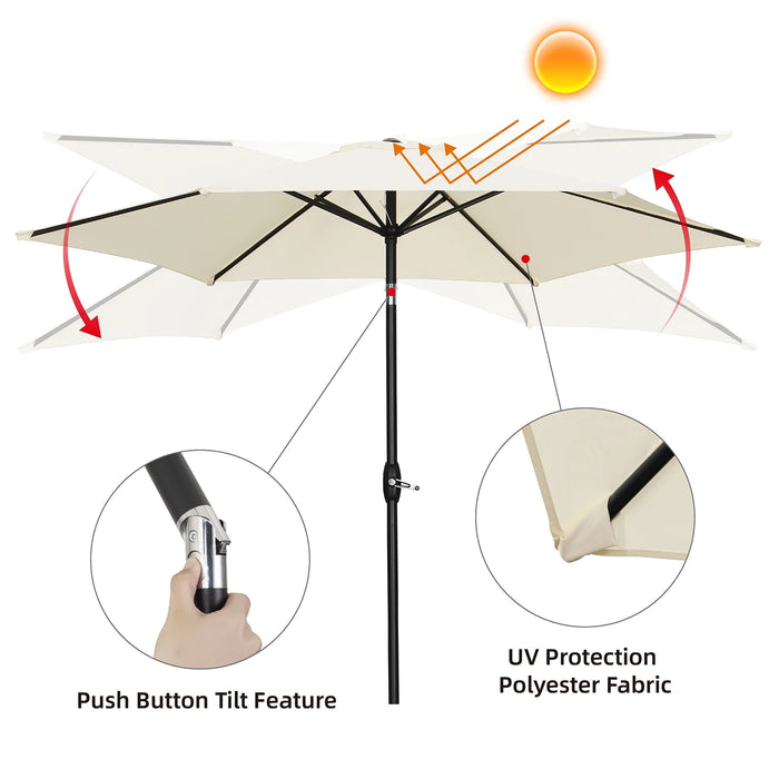 9Ft Patio Umbrella Outdoor Portable Table Market Umbrella with Push Button Tilt/Crank Waterproof Uv-Proof,Off-White