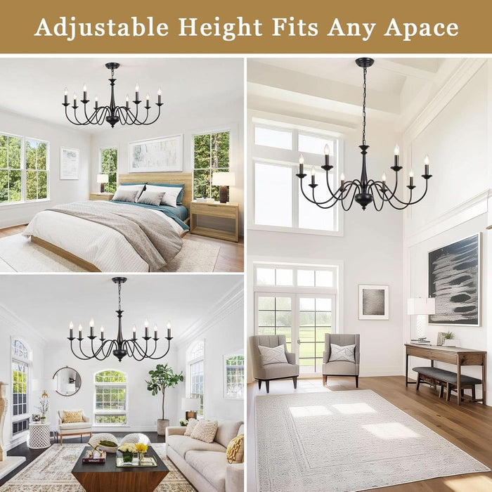Black Chandelier for Dining Room Light Fixture Hanging 8 Light Modern Farmhouse Chandelier Rustic Vintage Candle Pendant Lighting Fixtures Ceiling for Kitchen Island Foyer Entryway Living Room Bedroom