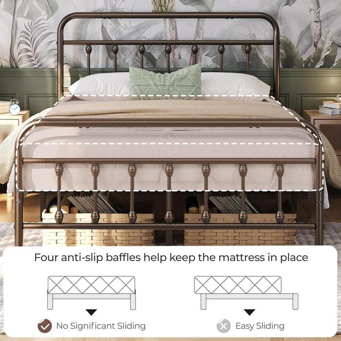 Queen Metal Platform Bed Frame, Victorian Headboard & Footboard