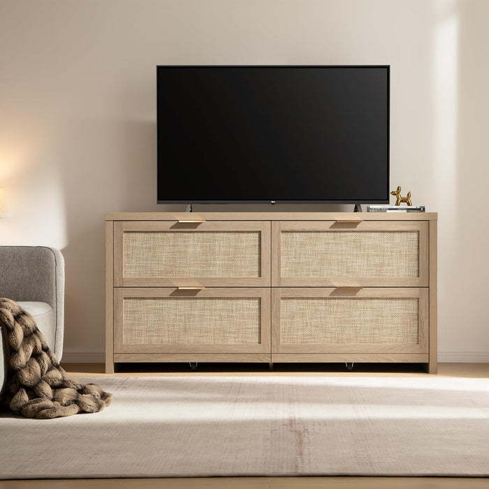 60.8 Inch Dresser CaramelOakFinish Storage Drawers