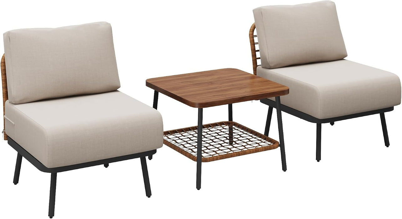 3-Piece Patio Conversation Set, Sectional Sofa with Coffee Table