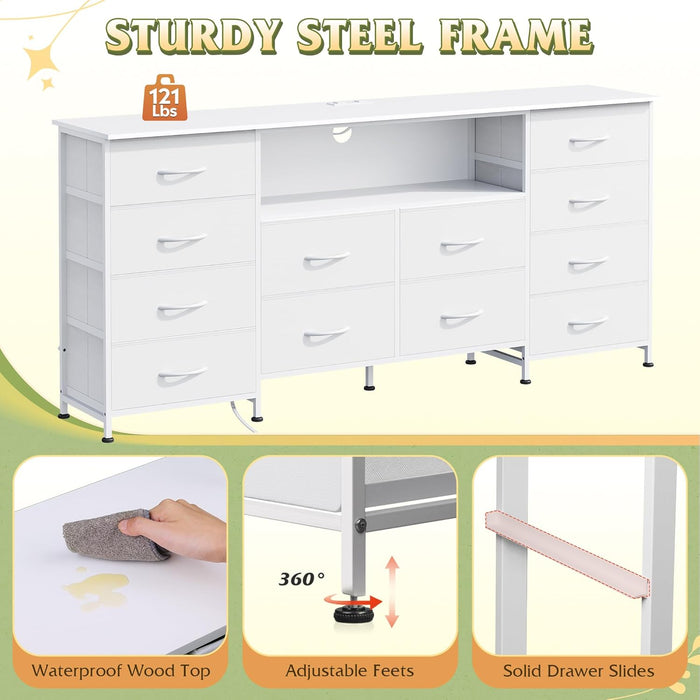 White TV Stand Dresser With IntegratedLEDs 65To75InchTV