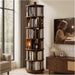 Real Solid Wood Walnut Rotating round Bookshelf Towers with Wheels,Bookcase