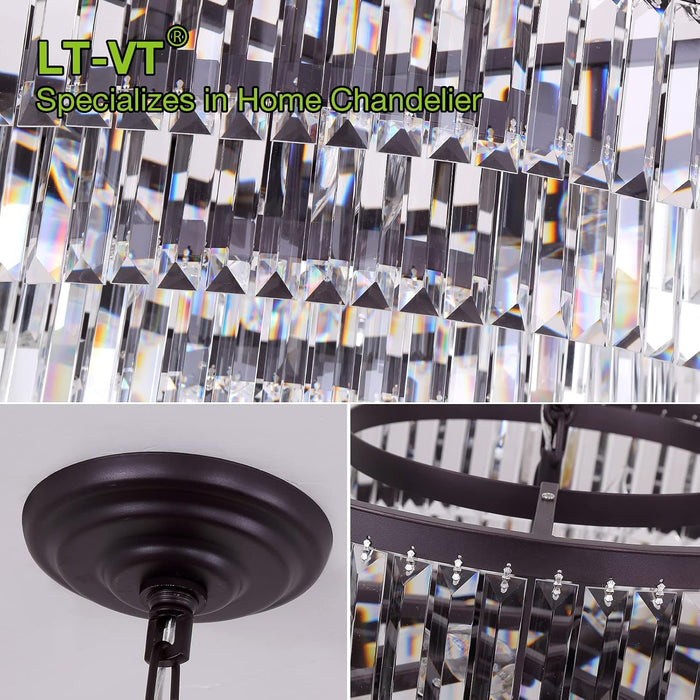 31-Inch Black Crystal Chandelier With 6-Tier Frame