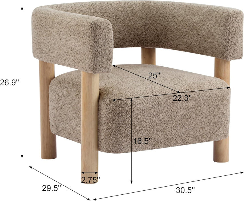 Low Profile BoucleFabric Accent Chair LightCamelTone