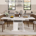 Extendable Dining Table for 4-6, 47-63 Inch Faux Marble Rectangle Kitchen Table with Storage Shelves and Wine Rack, Expandable Modern Rectangular Dinner Table for Kitchen, Dining Room, White