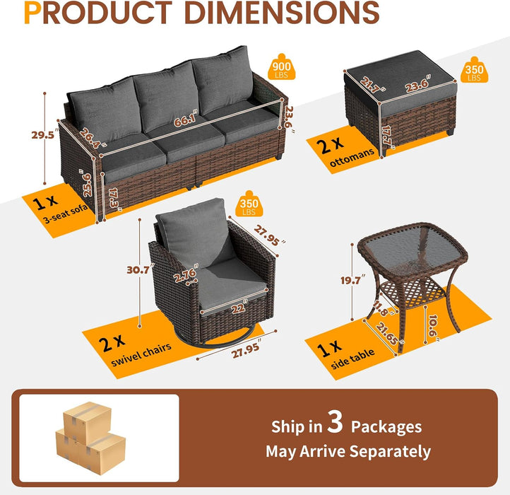Patio Furniture Set with Swivel Rocking Chair, 6 Pcs Outdoor Couch