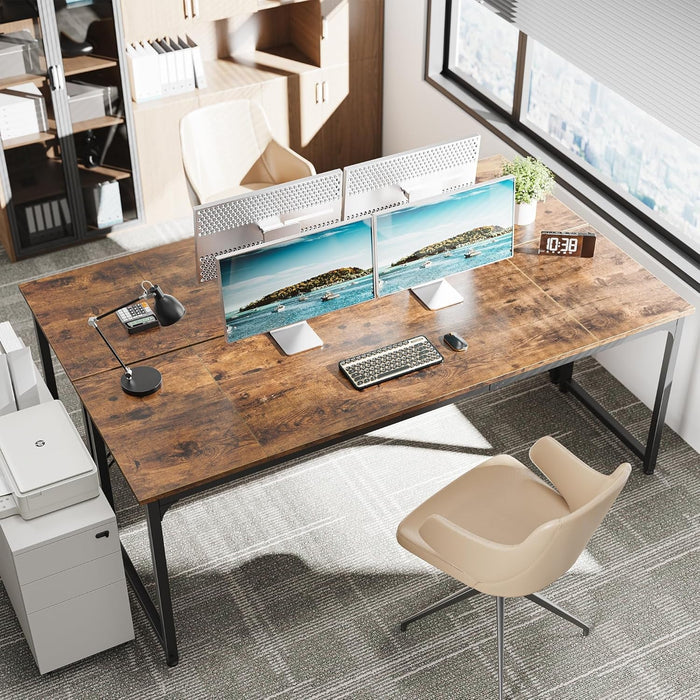 Computer Desk, 80 Inch Office Desk, Gaming Desk with Storage, Writing Desk Work Desk for Home Office, Study, Long Simple Desk, Large Legroom, Metal Frame, Rustic Brown