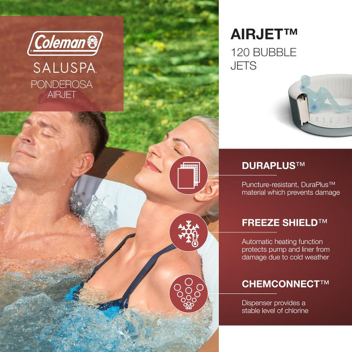 Saluspa Ponderosa Airjet 2 to 4 Person Inflatable Hot Tub round Portable Outdoor Spa with 120 Soothing Jets with Cover, Orange