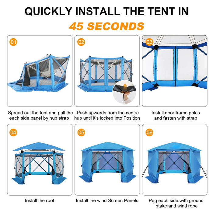 Pop up Gazebo Starry Sky Screen Tent Screen House with a Mesh Top for Camping, 12X12 Screen Room with Mosquito Netting, Hub Tent Instant Screened Canopy with Carrying Bag, Blue