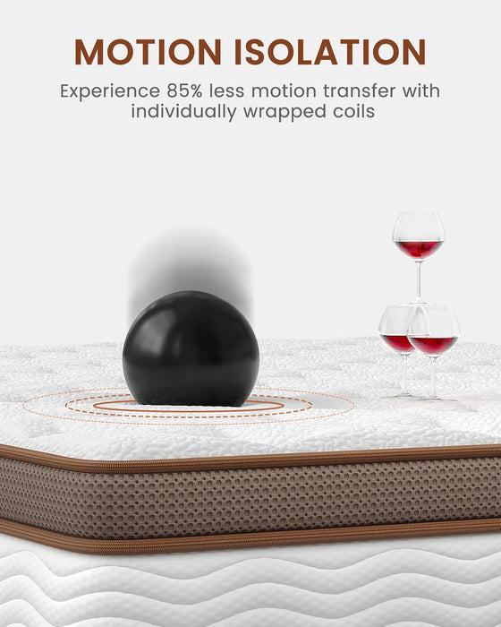 Premium Queen Mattress 14 Inch - Hybrid Mattress with Advanced Pocket Spring Technology - Optimal Spinal Support - Pain Relief and Motion Isolation, Certipur-Us Certified