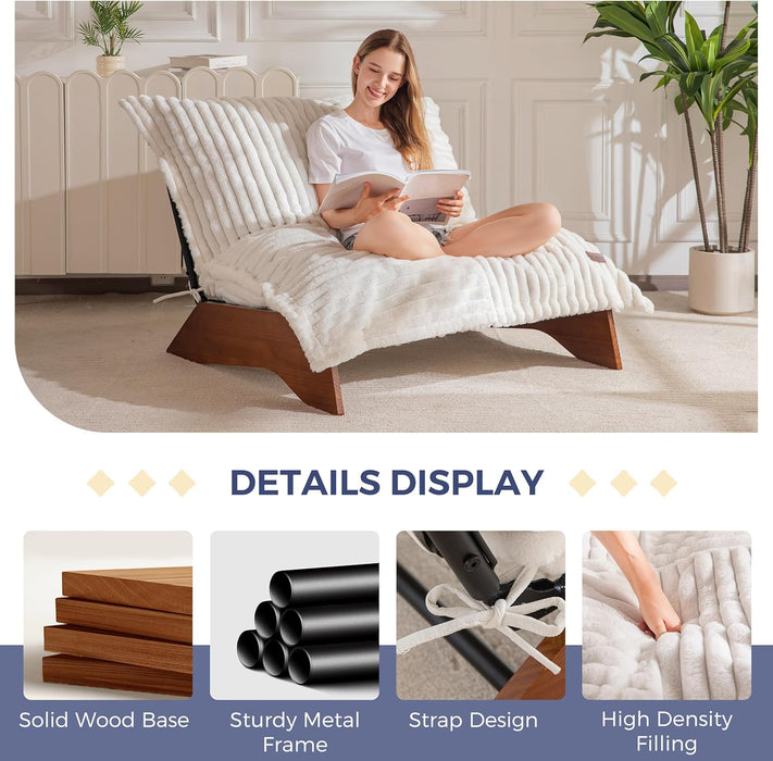 Adjustable Living Room Chair, 3-Position Bean Bag Chair with Removable Cover, Upholstered Accent Chair with Frame, Soft Reclining Lounge for Bedroom, Apartment, Office, Beige