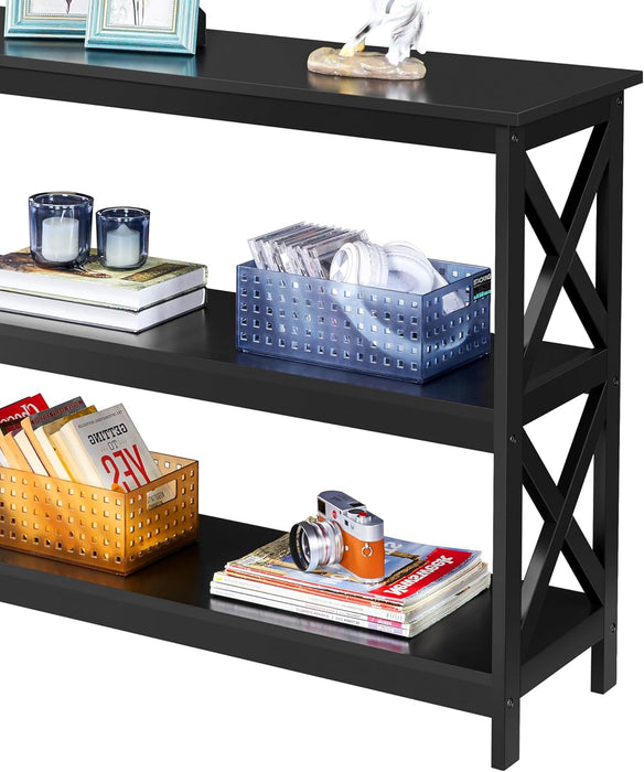 Television Stands & Entertainment Centers with 3 Tier Storage Shelf TV Stand for Living Room, Black