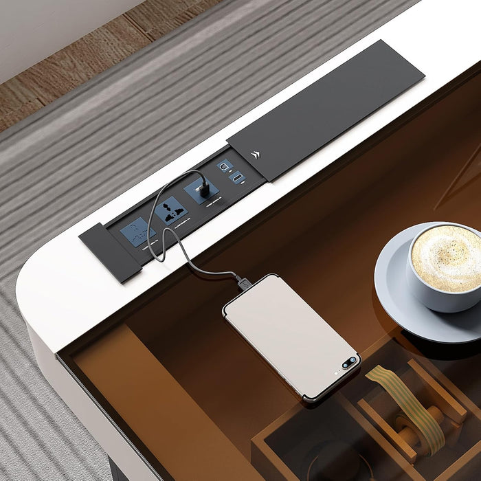 Ivory 50 Inch Office Computer Desk WithCabinetLEDlights