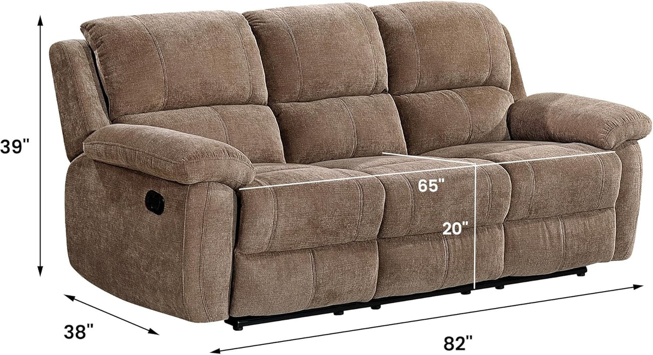 Modern Fabric Recliner Sofa Set, Couch, Loveseat W/Console, Recliner 8093 (Khaki, Sofa) | Breathable Material
