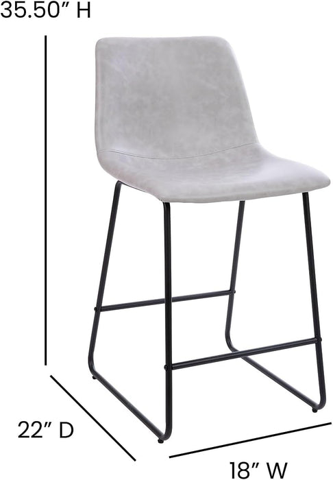 Reagan 24" Leathersoft Counter Height Stools with Footrest, Mid-Century Modern Bucket Style Dining Chairs, Set of 2, Light Gray