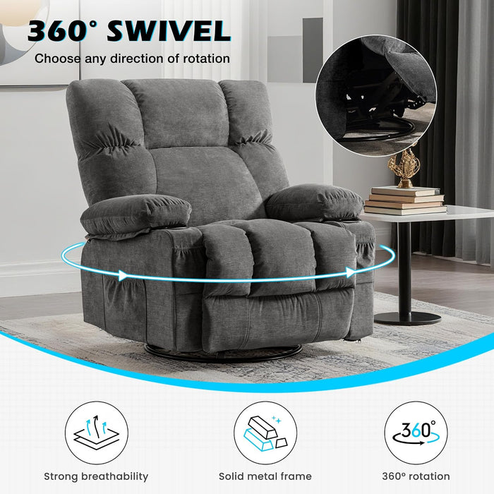 Oversized Recliner Chair with Massage and Heat, 360° Swivel Rocker