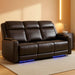 Power Recliner Sofa with Adjustable Headrest, Electric Reclining Couch with LED Light/Armrest Storage, USB & Type-C, Power Loveseat Recliner Sofa for Living Room, Bedroom(Brown, 3 Seater)