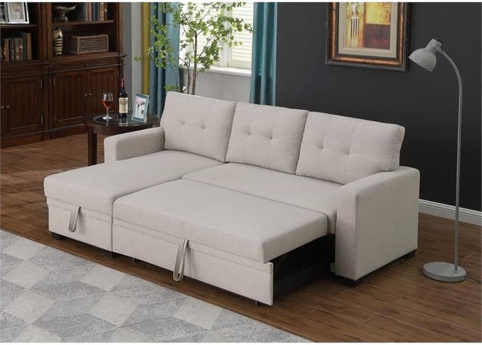 Beige L Shaped Convertible Sleeper Sectional Couch