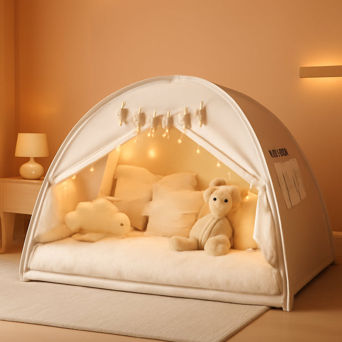 Twin Bed Tent for Kids, Indoor Privacy Toddler Sleeping Canopy with Mesh Window, Fits Bunk or Floor Bed, Include Star Lights & Tassels, Cozy Playhouse for Boys Girls Birthday