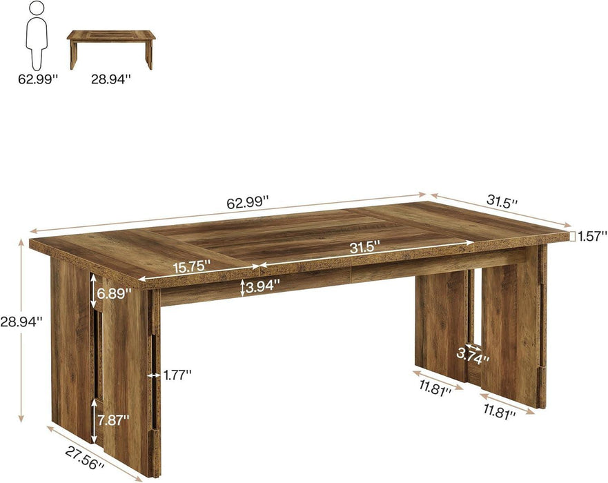 63-Inch Farmhouse Dining Table for 4-6, Rectangular Kitchen Dinner Table with Large Tabletop for Dining Room, Kitchen, Rustic Brown