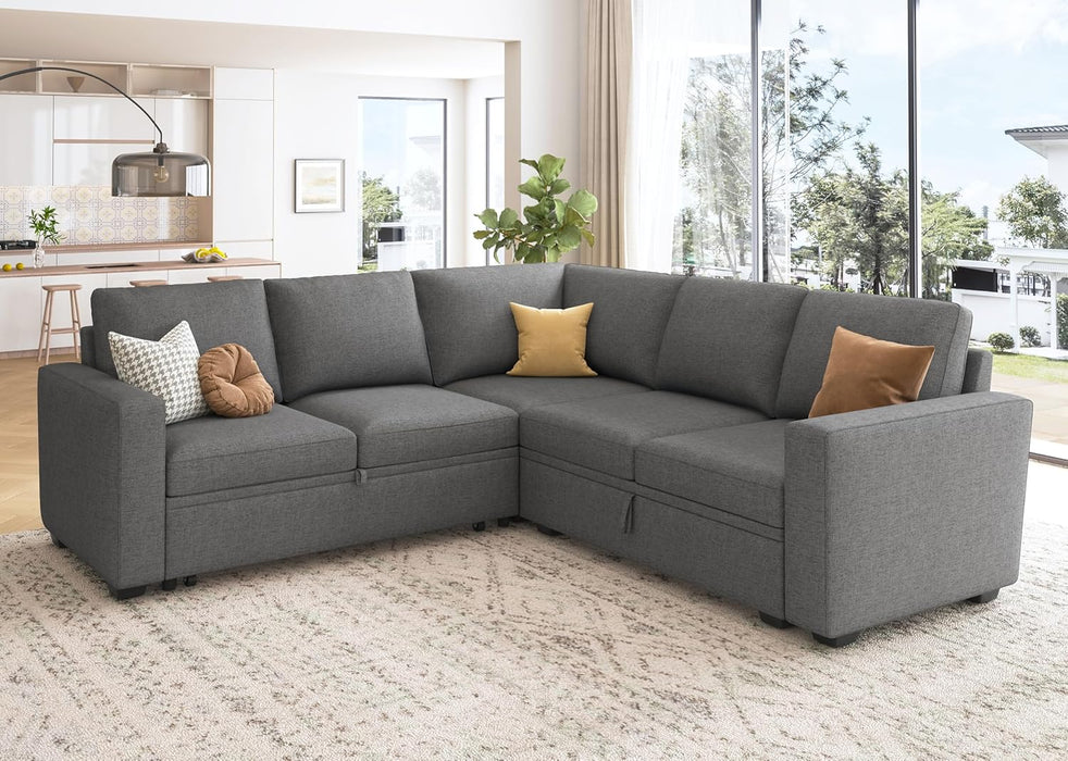  Dark Grey Sectional Sofa Bed Modular, L-Shaped, Storage