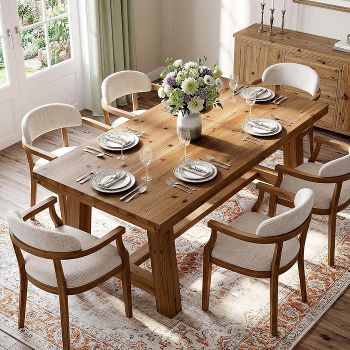 63-Inch Solid Wood Dining Table, Farmhouse Kitchen Table for 4-6 People, Rectangular Wooden Dinner Table with Thick Top & Trestle Base,Natural Wood