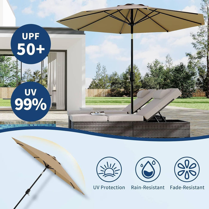 9FT Patio Umbrella 8 Sturdy Ribs Outdoor Table Umbrella, Tan